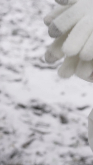 雪地里戴手套寒冷天气13秒视频