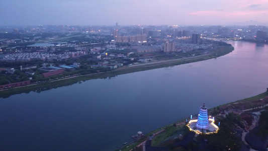 航拍湖南衡阳来雁塔城市夜景视频