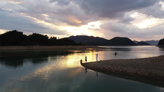 湖光山色湖南常宁天堂湖自然风光日落夕阳4k航拍视频