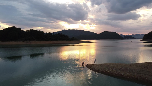 湖光山色湖南常宁天堂湖自然风光日落夕阳4k航拍视频