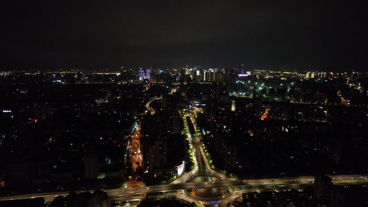 航拍浙江杭州城市夜景交通夜景 视频