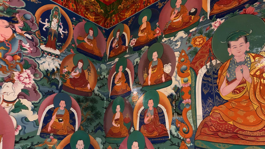 西藏藏传佛教寺庙中的壁画视频视频