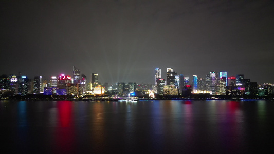 航拍浙江杭州钱江新城市民广场城市阳台夜景 视频