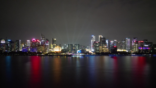 航拍浙江杭州钱江新城市民广场城市阳台夜景 视频