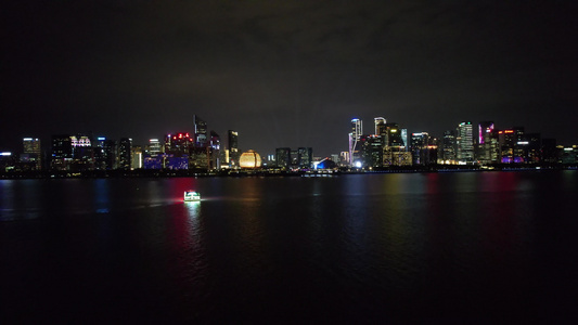 航拍浙江杭州钱江新城市民广场城市阳台夜景 视频