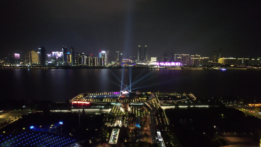 航拍浙江杭州市民广场城市阳台夜景 视频