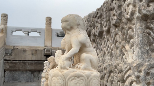 石狮子石雕门框石栏杆石雕故宫5A级景区视频