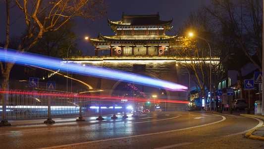 延时摄影日转夜6k素材旅游古城墙地标历史铁门关车流视频