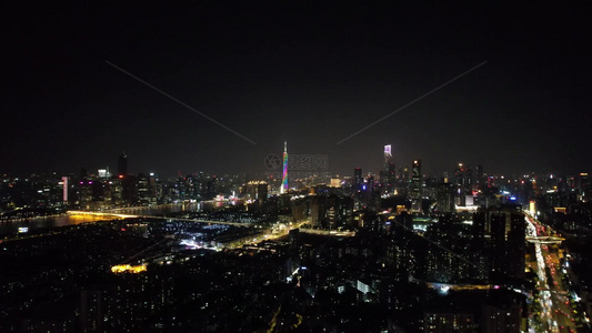 广州城市大景夜景灯光交通航拍视频