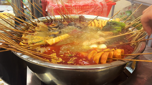湖北荆州地方特色小吃美食中餐麻辣烫制作过程4k素材视频