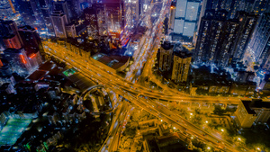 4K广州中山立交夜景航拍繁忙的交通车流俯拍延时10秒视频