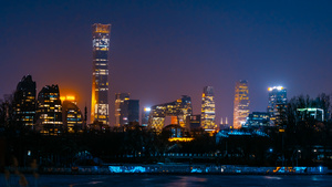 8K震撼延时北京朝阳公园远眺国贸核心区商务城市夜景10秒视频