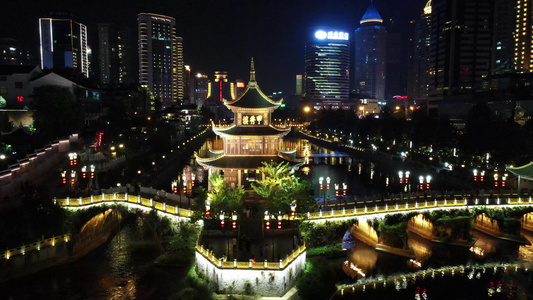 航拍贵州贵阳地标甲秀楼夜景视频