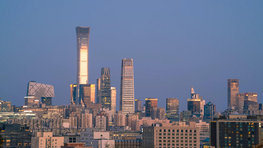 8K唯美延时北京远眺国贸商务区城市建筑日转夜视频