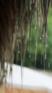 实拍中国风下雨天乡村屋顶雨滴落下视频