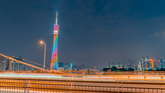 8K城市夜景广州塔夜晚车流夜景延时视频