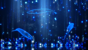 蓝色鲸鱼海洋海底全息舞台背景15秒视频
