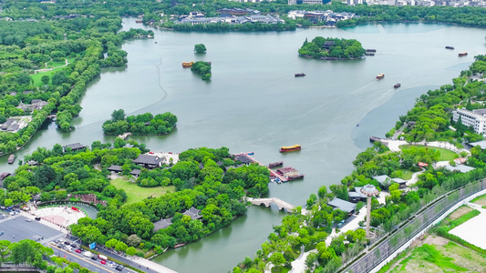 4K航拍嘉兴市地标5A景区南湖旅游景区红船视频