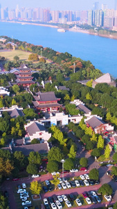 航拍长沙湘江上的江神庙著名景点景区古建筑视频