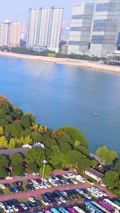 航拍长沙湘江上的江神庙著名景点景区古建筑视频