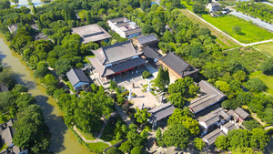 嘉兴4A风景区梅花洲景区石佛古寺航拍4K86秒视频