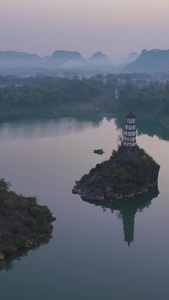 高清竖屏航拍广西崇左斜塔风景区视频