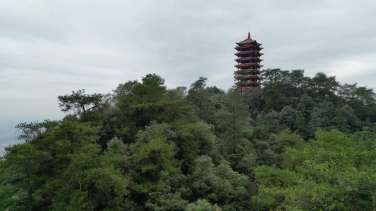 重庆北碚缙云山观景塔自然风光航拍视频