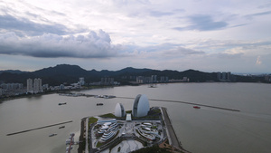 航拍广东珠海旅游地标建筑海狸岛大剧院4k素材118秒视频