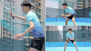 网球男孩集中注意力准备接球29秒视频