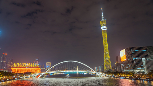 8K广州城市夜景广州塔海心沙珠江夜景延时视频