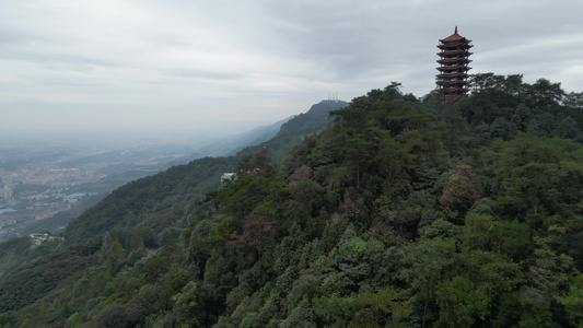 重庆北碚缙云山观景塔自然风光航拍视频