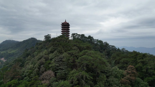 重庆北碚缙云山观景塔自然风光航拍视频