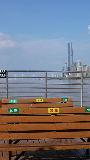 城市水上交通蓝天白云晴朗天空第一视角游轮上欣赏长江两岸江景天际线高楼素材游轮素材66秒视频