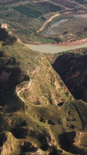 陕西黄土高原河流湿地地质地貌特征丘陵航拍素材地貌航拍80秒视频