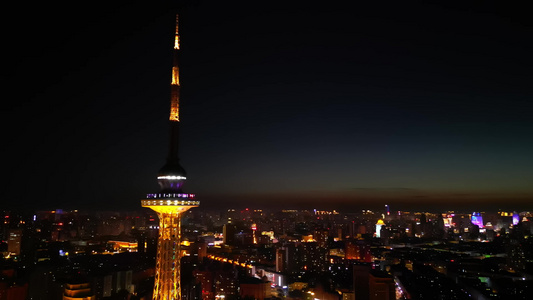 夜晚的哈尔滨龙塔城市夜景航拍风景素材视频