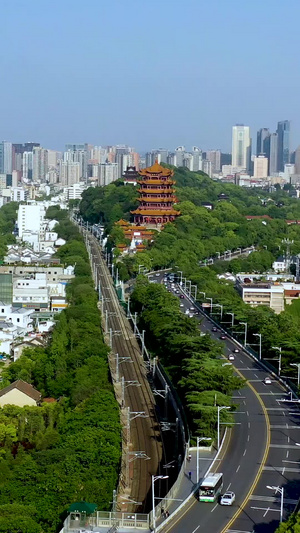 航拍武汉黄鹤楼和城市景观城市天际线60秒视频