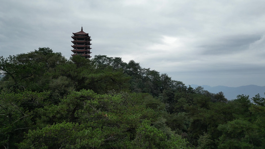 重庆北碚缙云山观景塔自然风光航拍视频