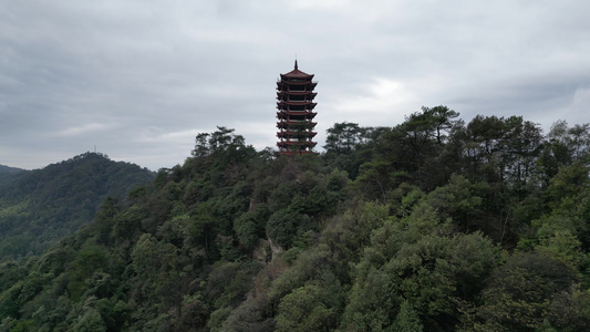 重庆北碚缙云山观景塔自然风光航拍视频