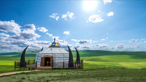 内蒙古呼伦贝尔蒙古包风光背景视频15秒视频