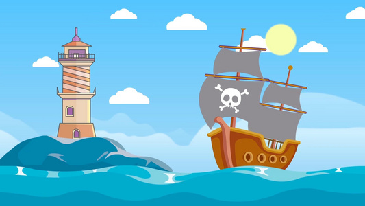 卡通海盗船场景视频