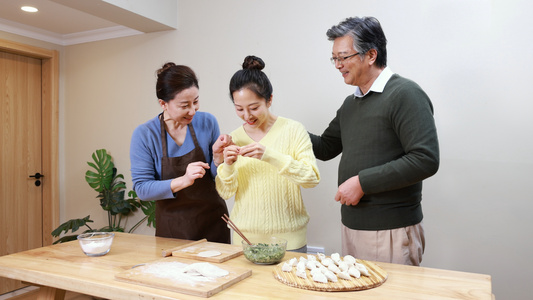 包饺子的一家人视频