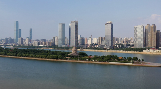 长沙湘江岸边高楼群航拍4K视频视频