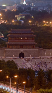 北京永定门夜晚车轨延时古代与现代建筑视频