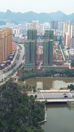 航拍桂林临桂新区城市建筑群城市发展50秒视频