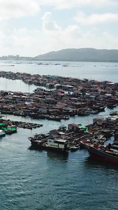 海南省陵水县疍家渔排航拍海上居住视频