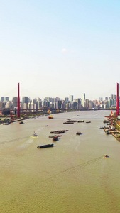 航拍延时上海城市河流延时摄影蓝天白云视频