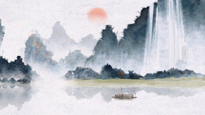 中国风水墨写意山水背景30秒视频