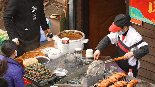 城市街头美食餐饮制作过程4k素材视频