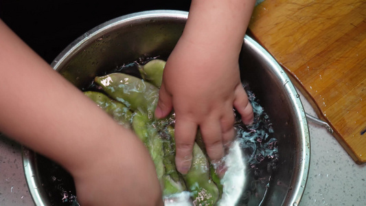 清洗油豆角紫豆角扁豆角视频