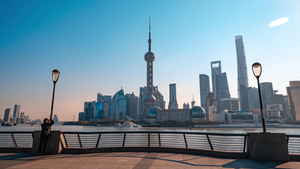 8K大范围移动延时蓝天白云下的上海外滩现代商务建筑10秒视频